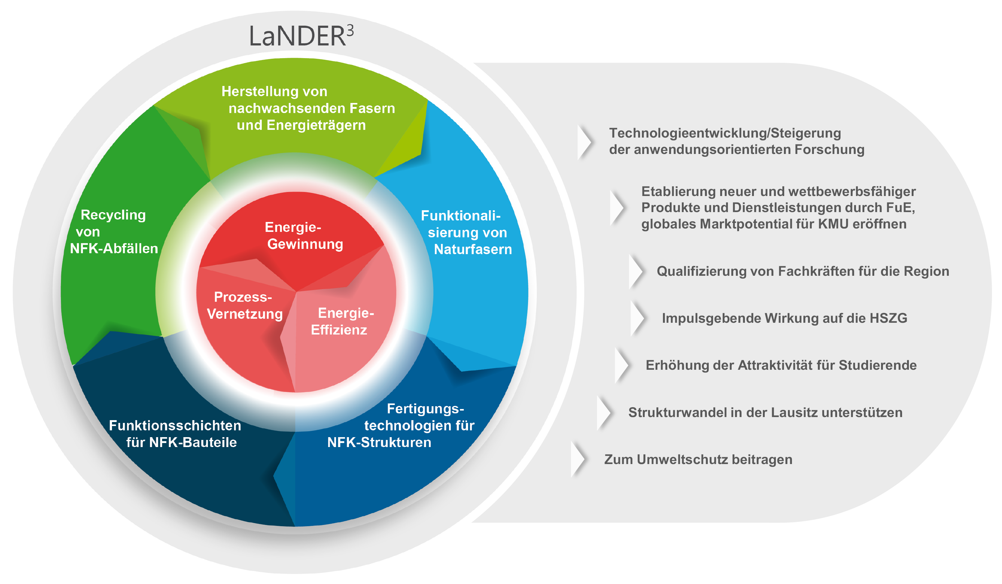 Grafische Darstellung der Themen und strategische Ziele der Partnerschaft LaNDER³